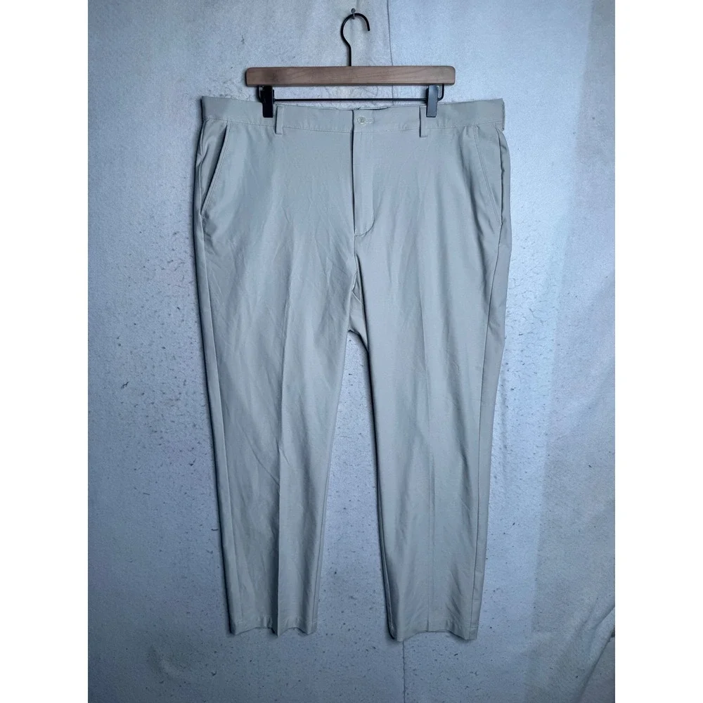 Greg Norman Mens 40x30 Performance Golf Pants Beige Stretch Flat Front Trousers